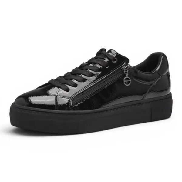 Tamaris BLACK PATENT – Elegantne crne lakirane ženske tenisice