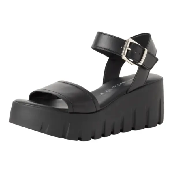 Ženske kožne sandale Tamaris BLACK LEATHER – udobnost i stabilnost pune pete