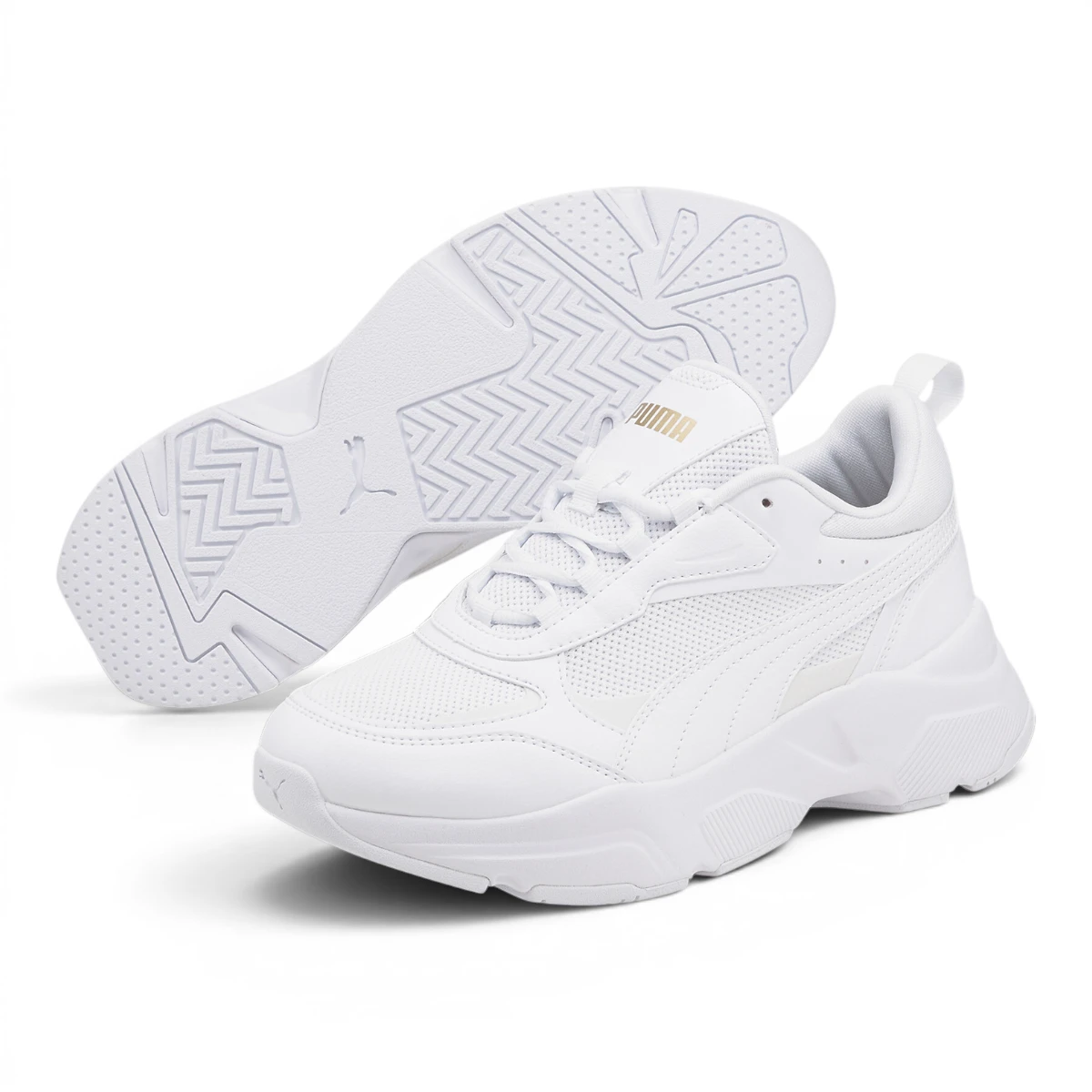 384647-01 Puma Cassia  White- White- Team Gold
