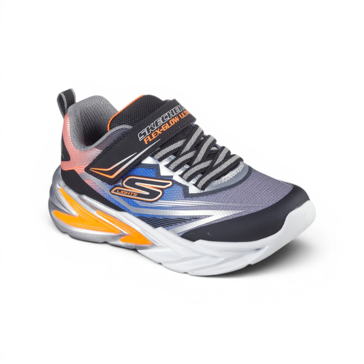 400139N-BKSL Flex-Glow Ultra S-Lights dječje tenisice crno-srebrne – Skechers