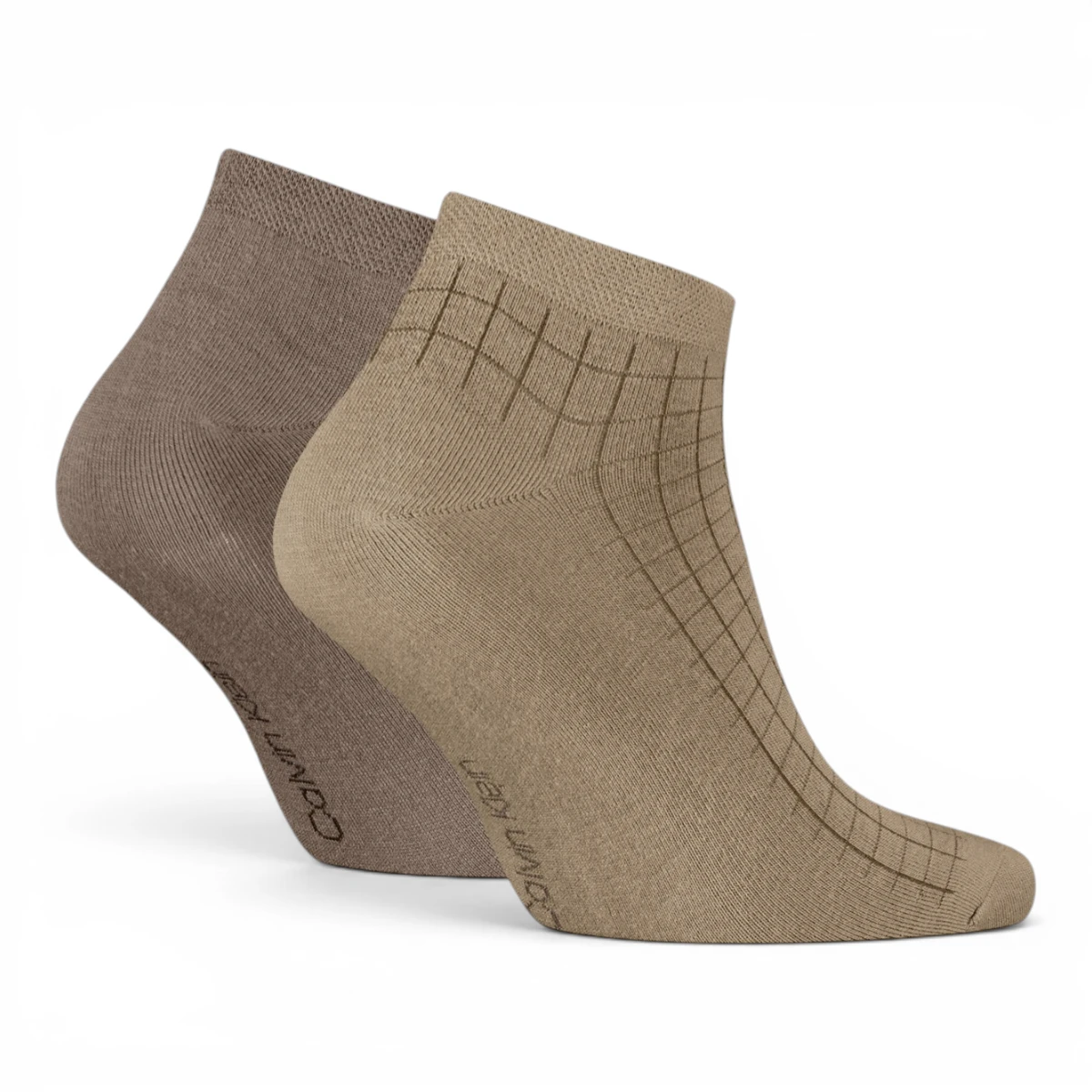 701233245-004-ONE SIZE Bež muške niske čarape s kockastim uzorkom 2-pack – Calvin Klein