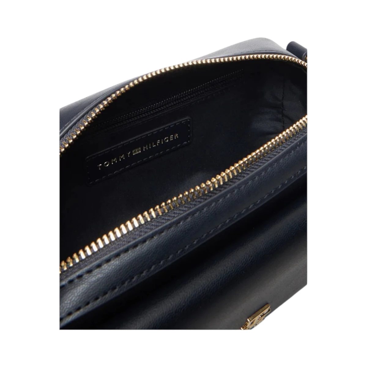 AW0AW17680-DW6 TOMMY HILFIGER TH ICON CAMERA BAG ZENSKA TORBICA TAMNOPLAVA PREKO RAMENA GOLD LOGO