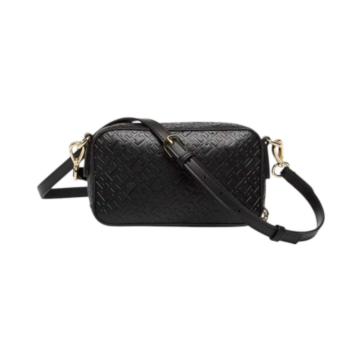 AW0AW17681-BDS TOMMY HILFIGER TH ICON CAMERA BAG MONO ZENSKA TORBICA CRNA UTISNUTI MONOGRAMI GOLD LOGO