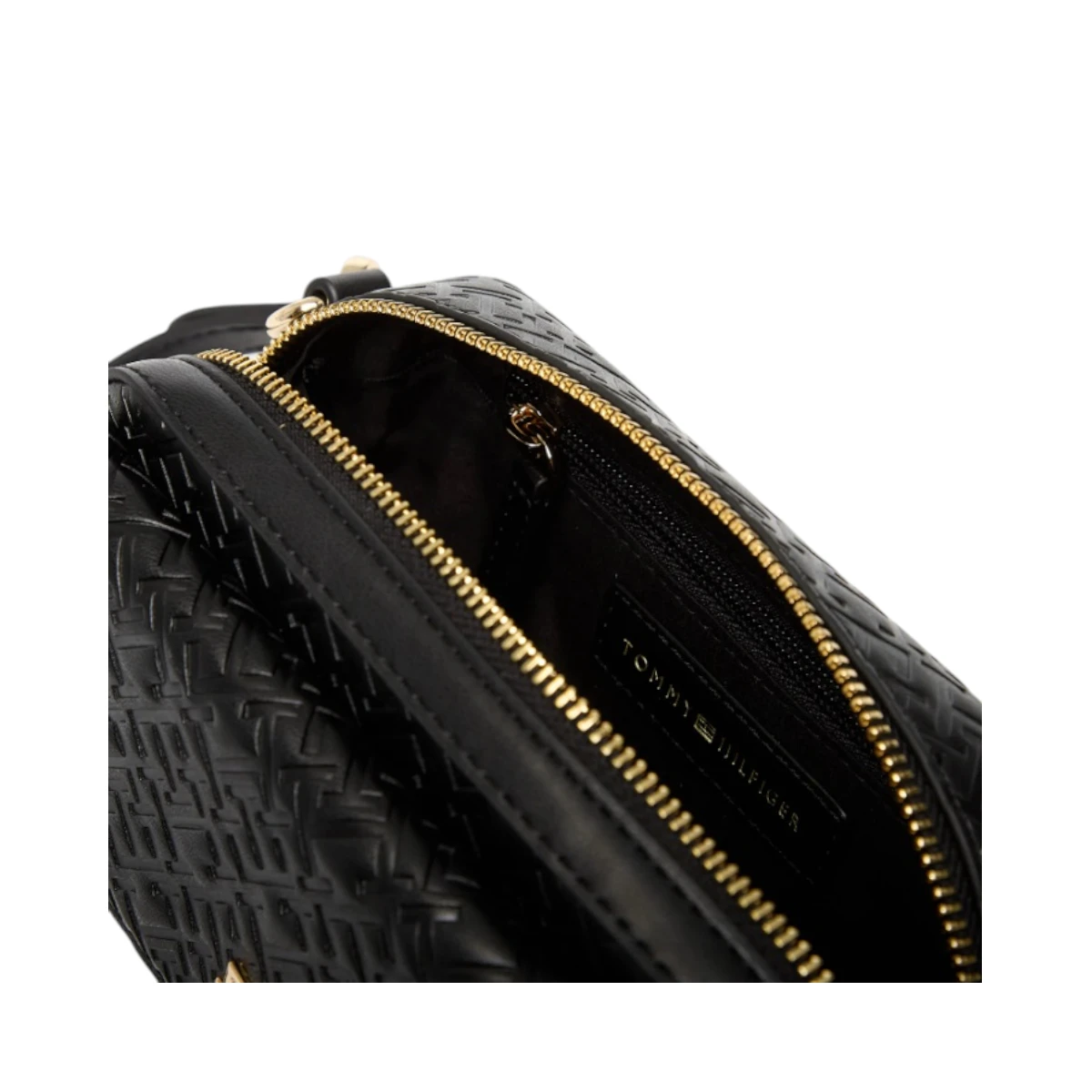 AW0AW17681-BDS TOMMY HILFIGER TH ICON CAMERA BAG MONO ZENSKA TORBICA CRNA UTISNUTI MONOGRAMI GOLD LOGO