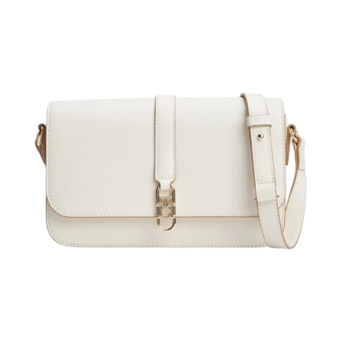 AW0AW17723-AEO-001 TOMMY HILFIGER TH LIBRE FLAP CROSSOVER ZENSKA TORBICA KREM SOFT CREAM S PREKLOPOM PREKO RAMENA GOLD LOGO