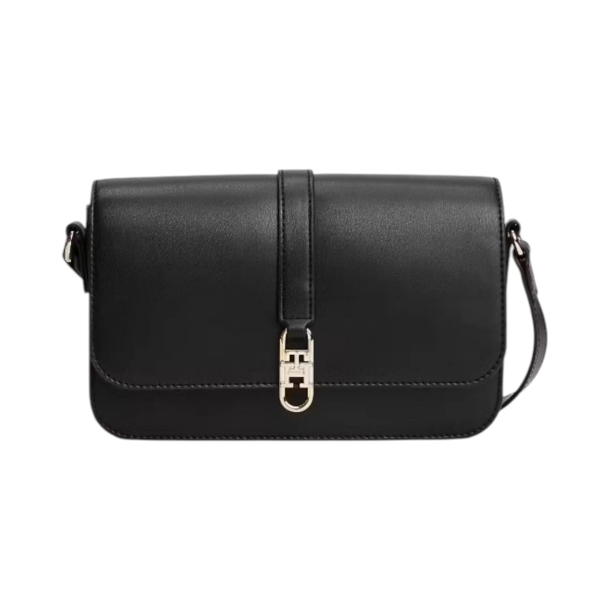 AW0AW17723-BDS TOMMY HILFIGER TH LIBRE FLAP CROSSOVER ZENSKA TORBICA CRNA S PREKLOPOM PREKO RAMENA GOLD LOGO