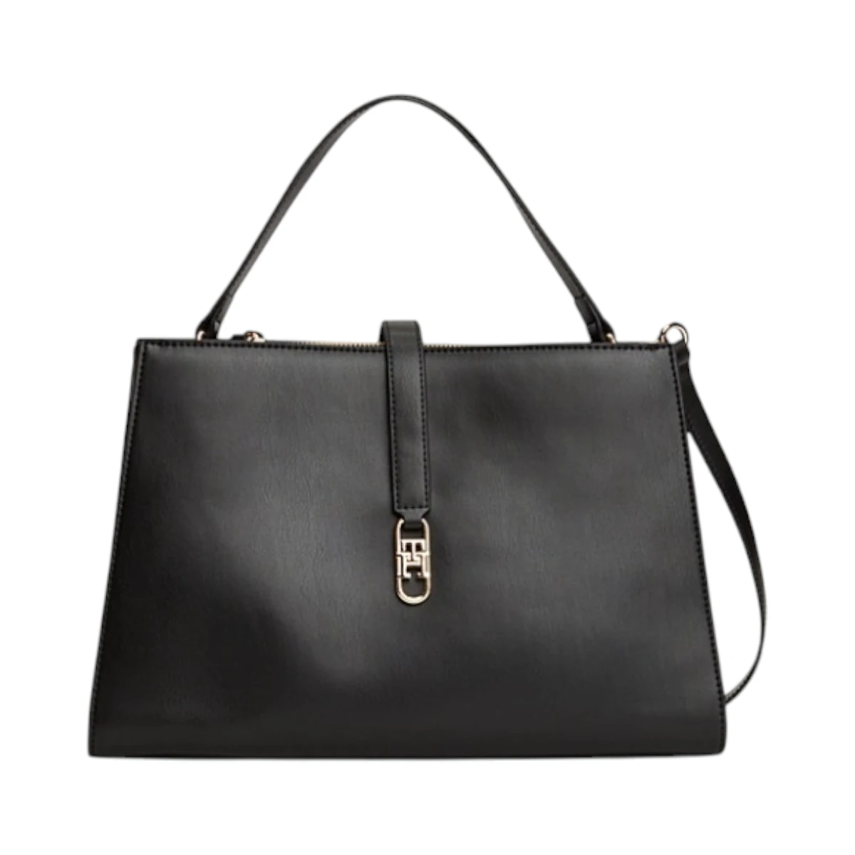 AW0AW17724-BDS-001 TOMMY HILFIGER TH LIBRE MED SATCHEL ZENSKA TORBA CRNA STRUKTURIRANA KRATKE RUCKE REMEN GOLD LOGO