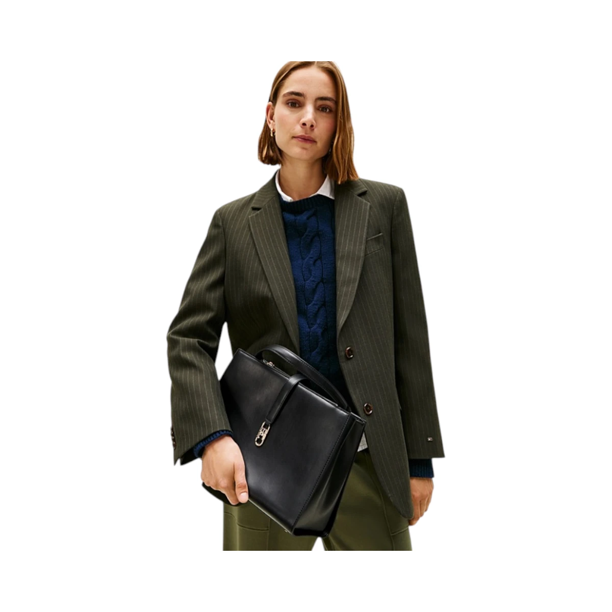 AW0AW17724-BDS-001 TOMMY HILFIGER TH LIBRE MED SATCHEL ZENSKA TORBA CRNA STRUKTURIRANA KRATKE RUCKE REMEN GOLD LOGO