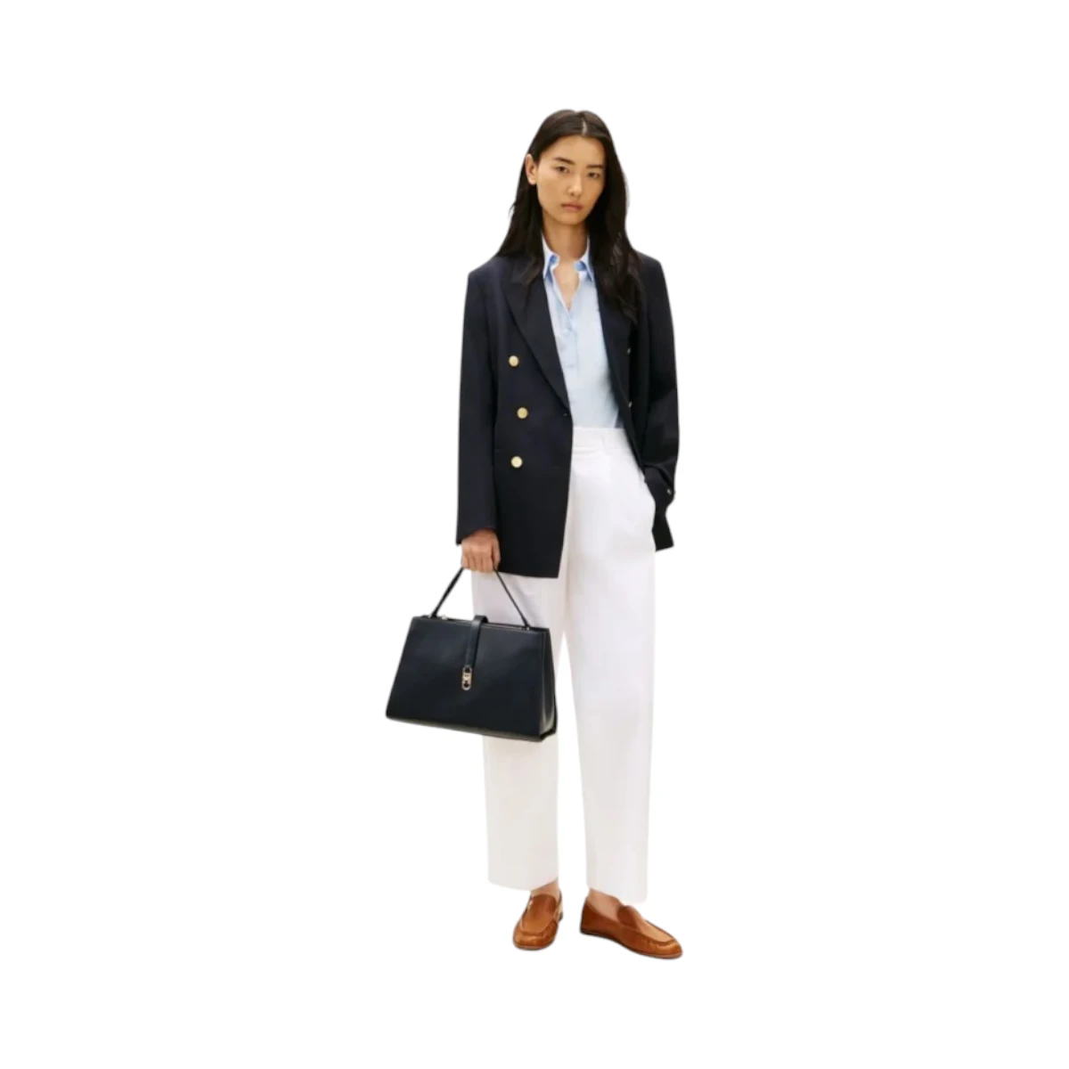 AW0AW17724-DW6 TOMMY HILFIGER TH LIBRE MED SATCHEL ZENSKA TORBA TAMNOPLAVA SPACE BLUE STRUKTURIRANA KRATKE RUCKE REMEN GOLD LOGO