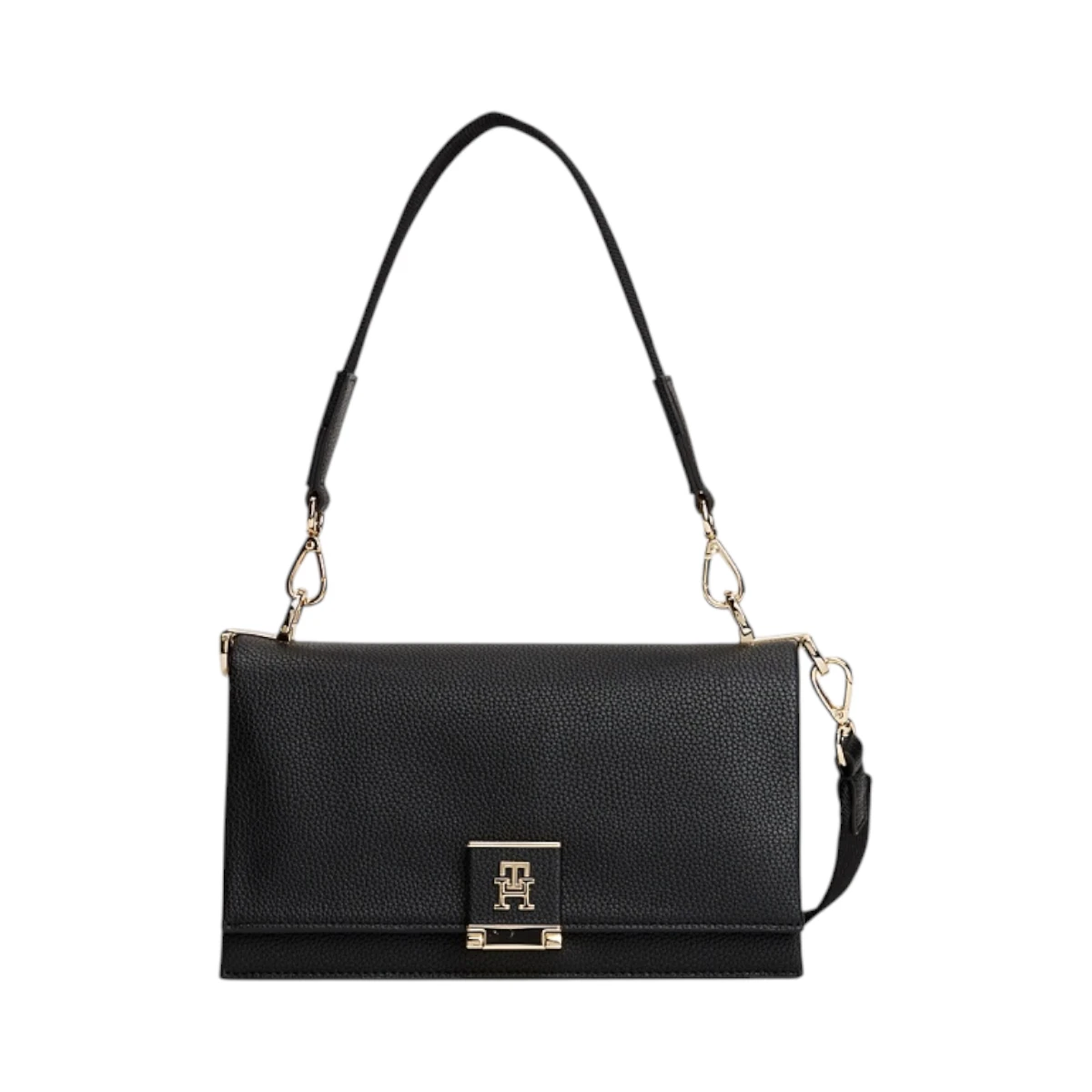 AW0AW17726-BDS TOMMY HILFIGER TH HER MED CROSSOVER ZENSKA TORBICA CRNA SREDNJA PREKO RAMENA GOLD LOGO