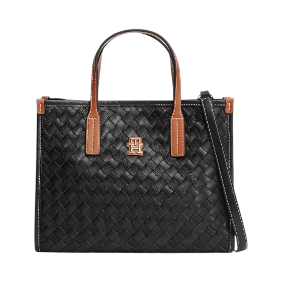 AW0AW18393-0GJ TOMMY HILFIGER CITY MINI TOTE ZENSKA TORBA CRNI MIX BLACK MIX DVODJELNE RUCKE REMEN GOLD LOGO
