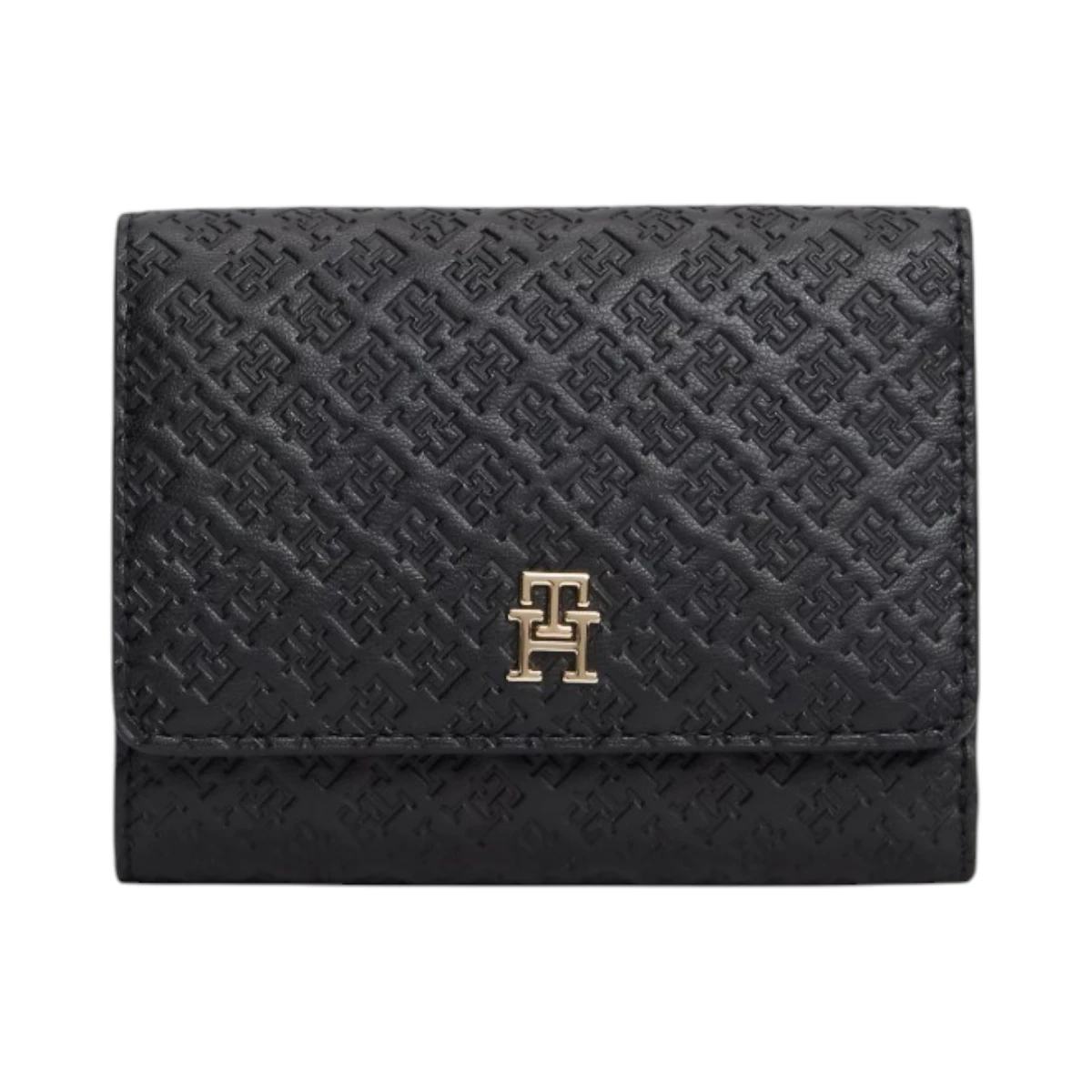 AW0AW18484-BDS TOMMY HILFIGER ICON TRIFOLD MONO ZENSKI NOVCANIK CRNI NA TROSTRUKI PREKLOP UTISNUTI MONOGRAMI GOLD LOGO