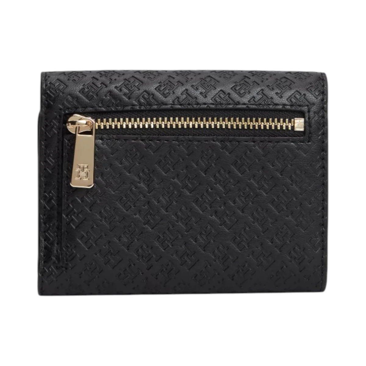 AW0AW18484-BDS TOMMY HILFIGER ICON TRIFOLD MONO ZENSKI NOVCANIK CRNI NA TROSTRUKI PREKLOP UTISNUTI MONOGRAMI GOLD LOGO