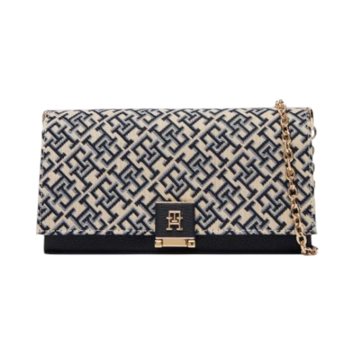 AW0AW18637-0GY TOMMY HILFIGER HER CHAIN CROSS JACQU ZENSKA TORBICA PLAVI MONOGRAM BLUE MONO ZAKARD ZLATNI LANAC TH LOGO