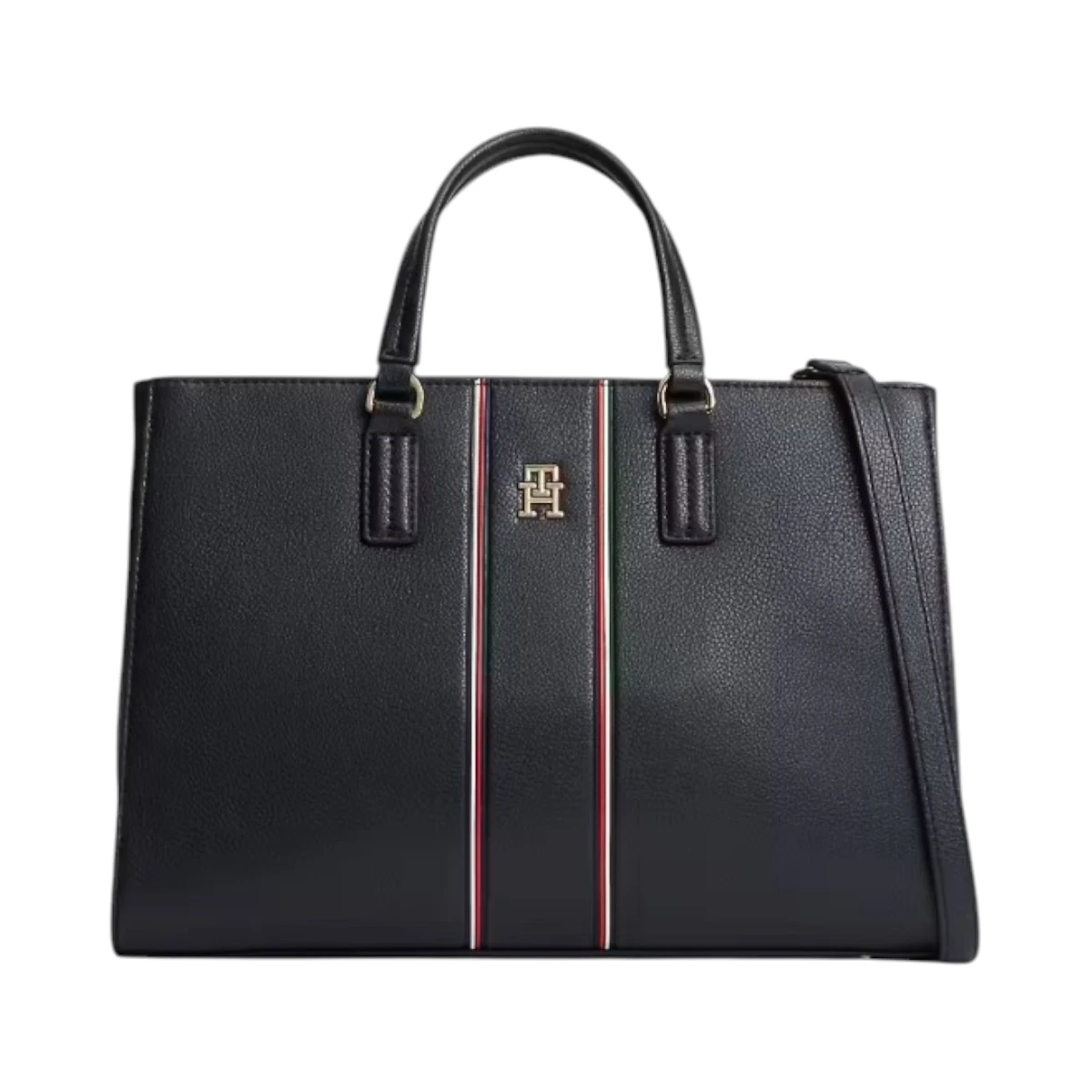 AW0AW18644-DW6 TOMMY HILFIGER DAILY SATCHEL CORP ZENSKA TORBA TAMNOPLAVA SPACE BLUE STRUKTURIRANA RUCKE REMEN GOLD LOGO