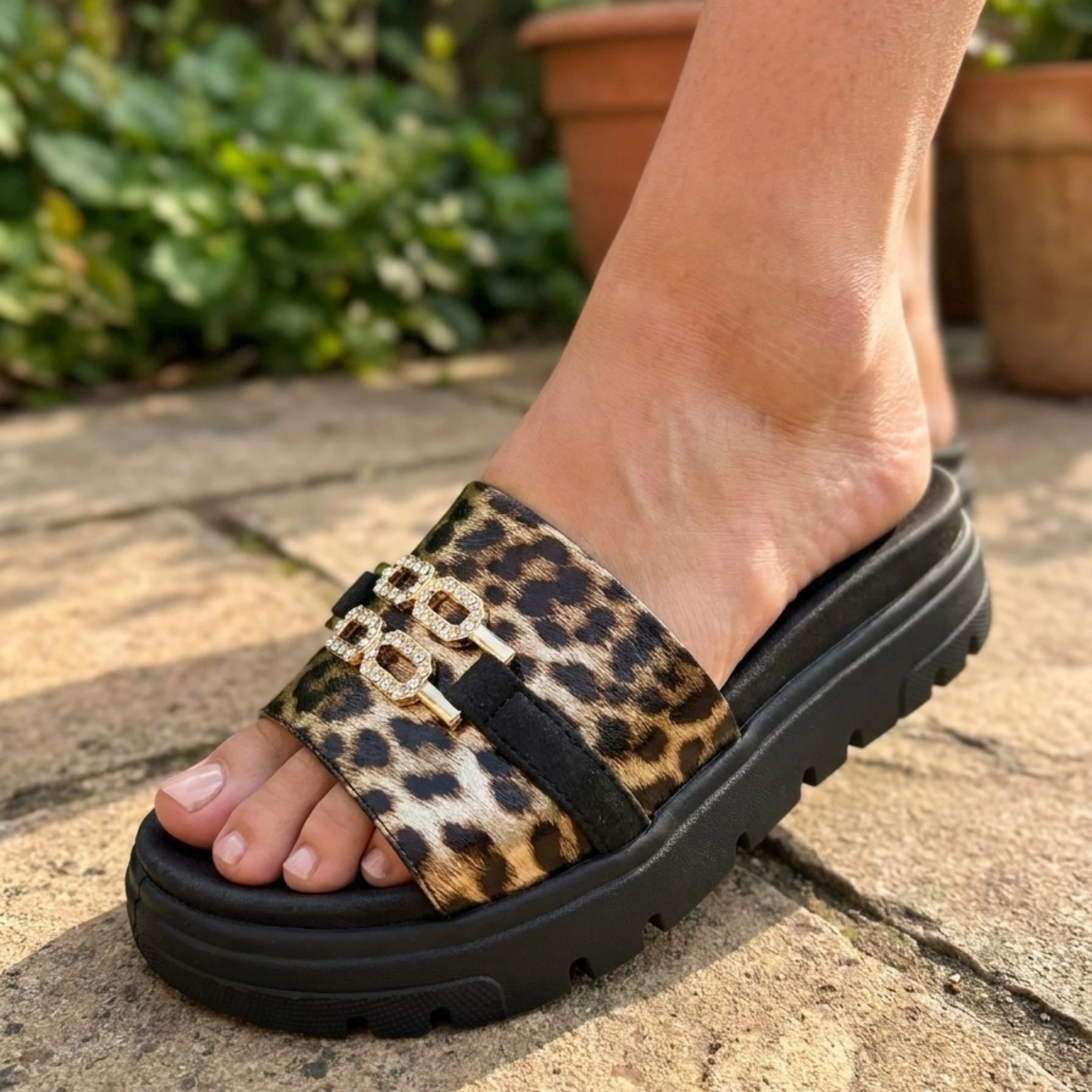 D31AK79A5955-8210 Bagatt ženske natikače animal print/black