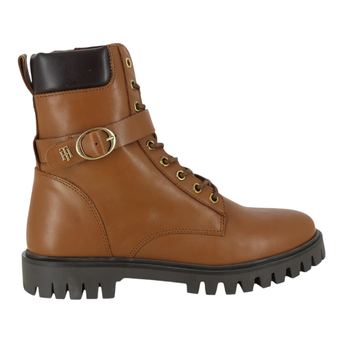 FW06734-GTU Tommy Hilfiger ženske kožne gležnjače Buckle Lace-Up Boot smeđe