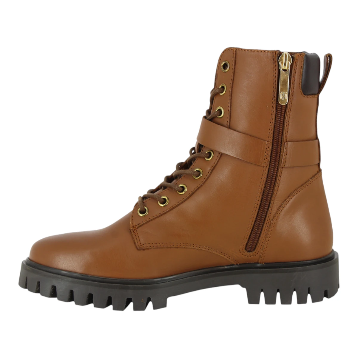 FW06734-GTU Tommy Hilfiger ženske kožne gležnjače Buckle Lace-Up Boot smeđe