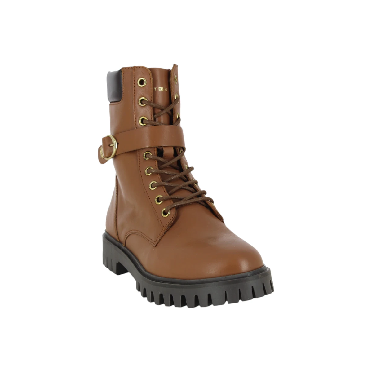 FW06734-GTU Tommy Hilfiger ženske kožne gležnjače Buckle Lace-Up Boot smeđe