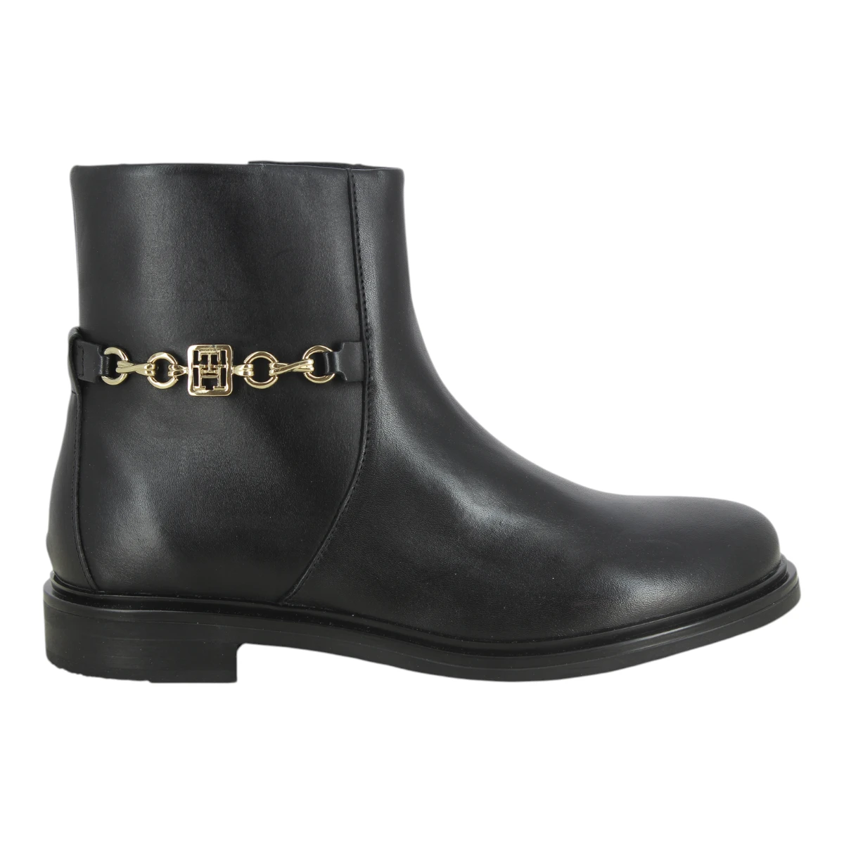 FW0FW08251-BDS TOMMY HILFIGER TH CHAIN LEATHER LOW BOOTIE Black - Zenske gleznjace