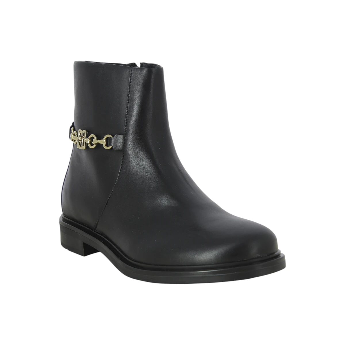 FW0FW08251-BDS TOMMY HILFIGER TH CHAIN LEATHER LOW BOOTIE Black - Zenske gleznjace