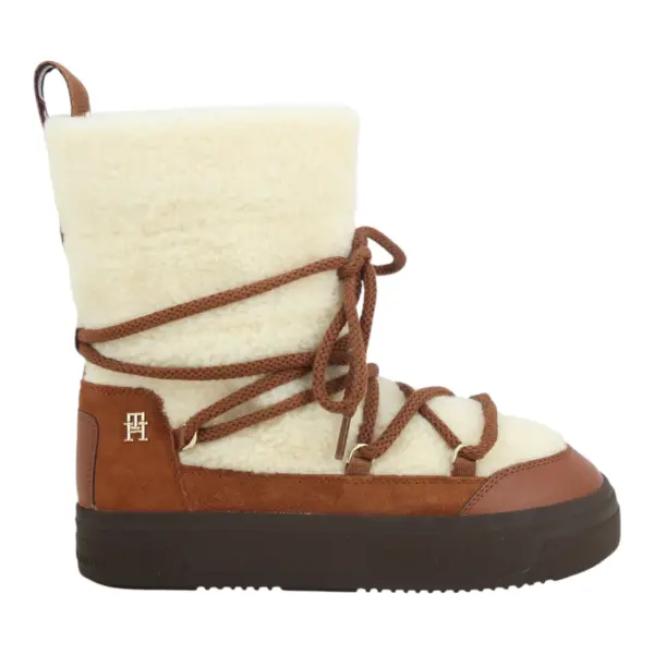 Tommy Hilfiger Ženske Čizme za Snijeg Lace Up Faux Shearling Cognac Brown