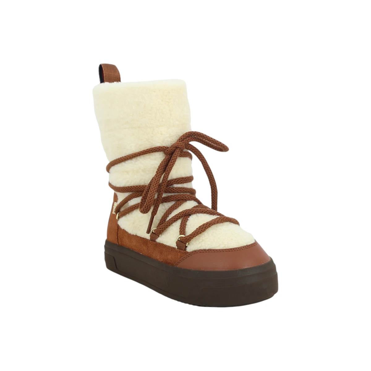 FW0FW08252-GPK TOMMY HILFIGER LACE UP FAUX SHEARLING SNOWBOOT Cognac Brown - Zenske cizme za snijeg buce