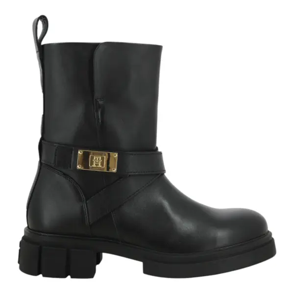 Tommy Hilfiger Ženske Kožne Čizme Biker Leather Black