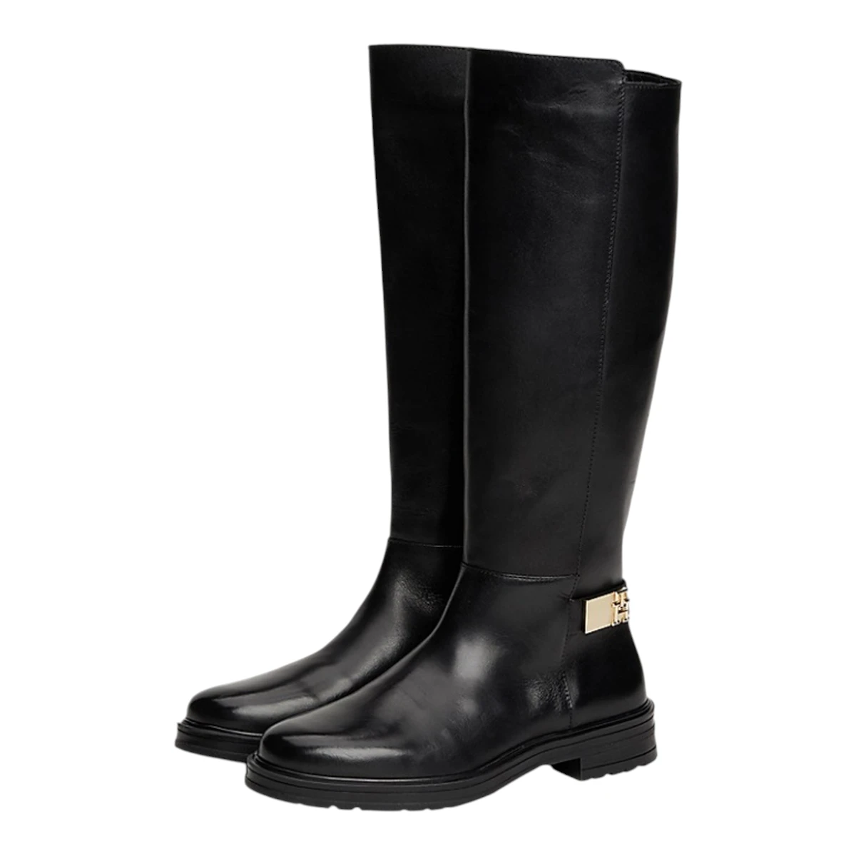 FW0FW08335-BDS TOMMY HILFIGER TH LOGO LEATHER LONG BOOT Black - Zenske kozne visoke cizme