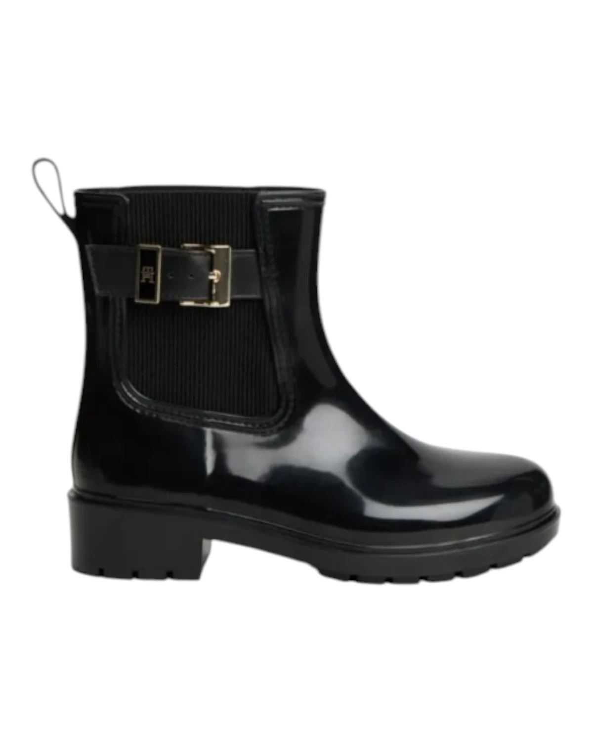 FW0FW09543-BDS Tommy Hilfiger TH BUCKLE GLOSSY ANKLE RAIN BOOT Black