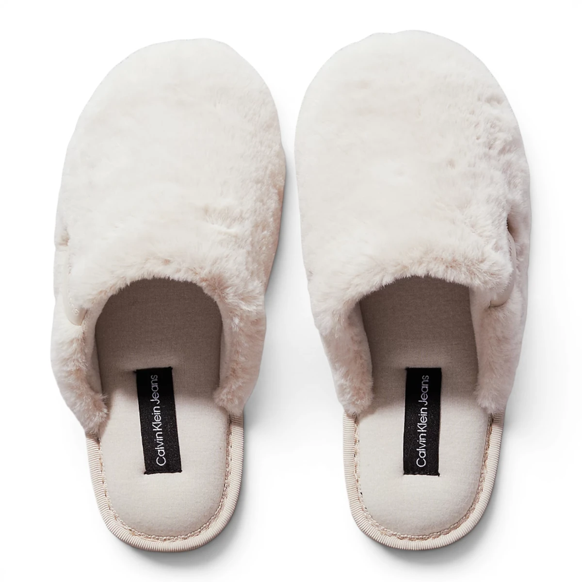 YW0YW01593-ACF CK JEANS HOTEL SLIPPER FUR AFTER GLOW Triple Eggshell